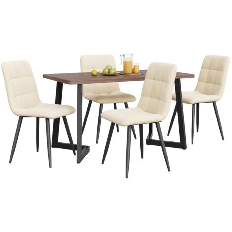 Ensemble salle à manger (5 pièces) - Table 140x80cm MDF noyer pieds doré + 4 chaises velours beige (1/5)
