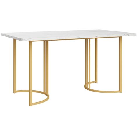 Table à manger rectangulaire 140x80cm - Plateau Modèle de marbre blanc/doré & pieds réglables - Structure métal - Salon/cuisine (1/5)