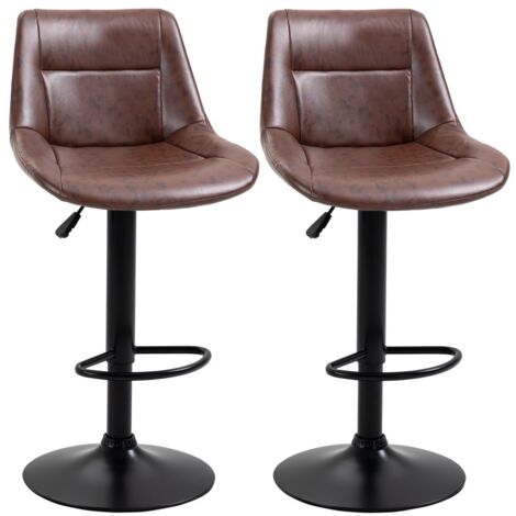 Tabouret de bar réglable pivotant - Ensemble de 2 avec dossier - Similicuir marron - Hauteur ajustable - Idéal cuisine & bar (1/5)