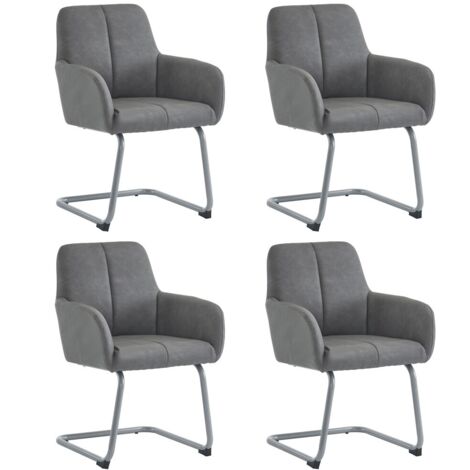 Chaise grise design minimaliste moderne - Ensemble de 4 - Pieds acier arqués robustes - Confort pour salle à manger, salon et chambre (1/5)