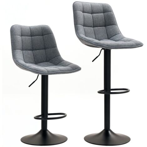 Tabouret de bar réglable pivotant 360° - Set de 2 avec dossier & repose-pieds - Rembourré chenille gris foncé - Structure acier - Cuisine/salon (1/5)
