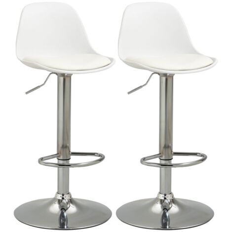 Tabouret de bar pivotant avec dossier réglable - Set 2 simili cuir blanc & acier - 120kg - Dim. 40x42x82-104cm (1/5)