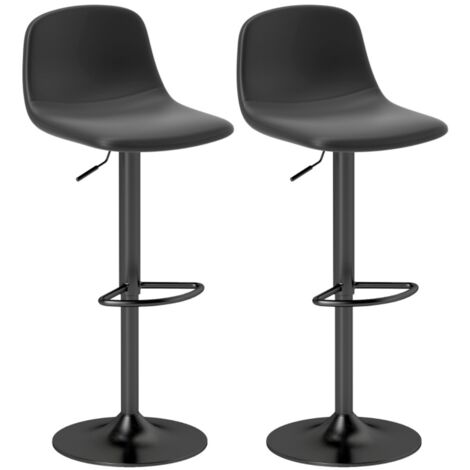 Tabouret de bar - Set 2 tabourets bar réglables - Dossier & repose-pieds, similicuir noir - Pivotants (1/5)