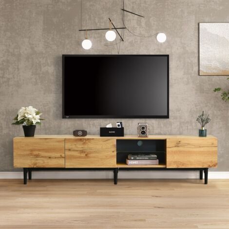 Meuble TV design bois 175x31x41cm - Ambiance LED réglable - Style contemporain finition grain de bois naturel (1/5)