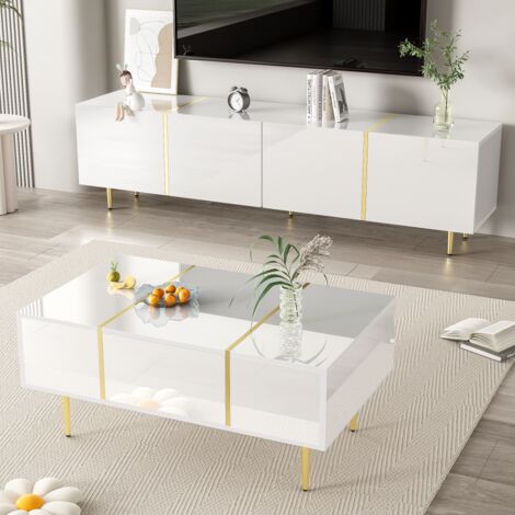 Ensemble de meubles de salon design blanc brillant - Meuble TV & table basse - Style contemporain élégant