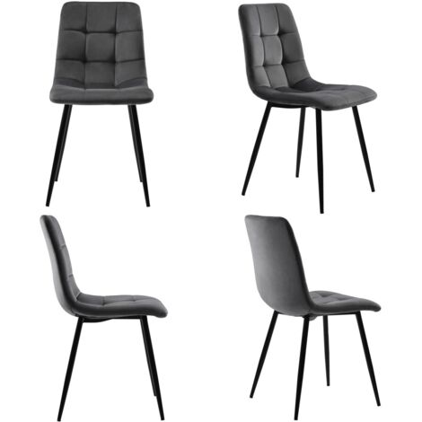 Lot de 4 chaises design gris foncé - Rembourrées velours, dossier, structure métal - Salle à manger (1/5)
