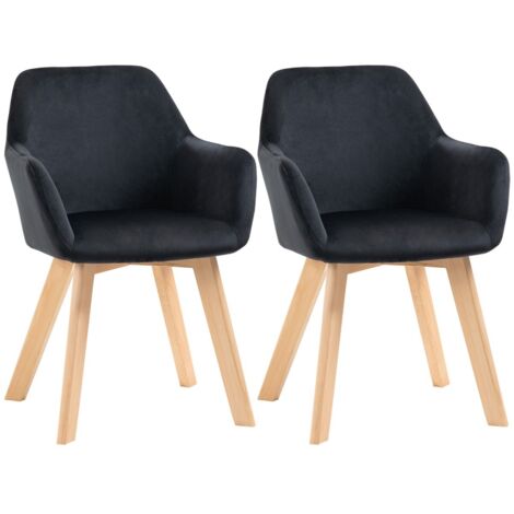 Lot de 2 chaises cuisine ergonomiques noir - Accoudoirs, dossier allongé, 120 kg - Polyester & bois 54x57x80 cm (1/5)