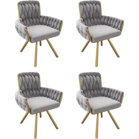 Lot de 4 chaises pivotantes en velours gris - Fauteuils luxueux pour salle à manger, salon ou chambre - Pieds métal robuste (1/5)