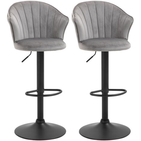 Lot de 2 tabourets bar pivotants réglables 51,5x57,5x93-114,5cm - Dossier velours gris - Pour cuisine & bar moderne (1/5)