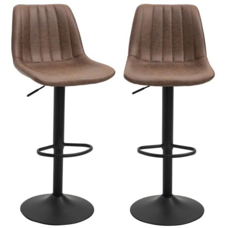 Lot de 2 tabourets bar réglables 43x46,5x89-110cm - Polyester marron - Pivotants + repose-pieds - Cuisine/ba (1/5)