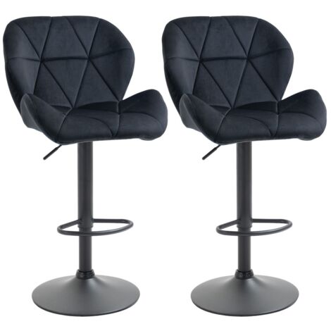 Lot de 2 tabourets de bar pivotants réglables - Dossier velours noir - Hauteur 51,5x57,5x93-114,5cm - Sans accoudoirs (1/5)