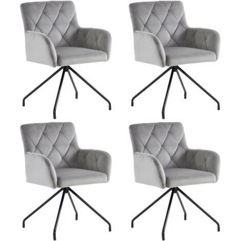 Lot de 4 chaises design velours gris clair - Motif losange, rembourrées, soutien lombaire - Pieds métal pour salon/bureau (1/5)