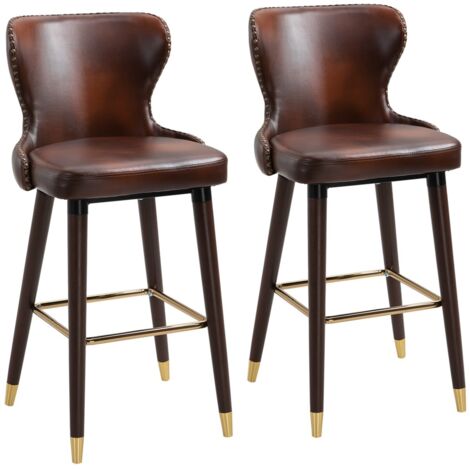 Lot de 2 tabourets de bar élégants - Dossier et repose-pieds - Cuir PU marron (52x53x101 cm) - Pour bar ou salle à manger (1/5)