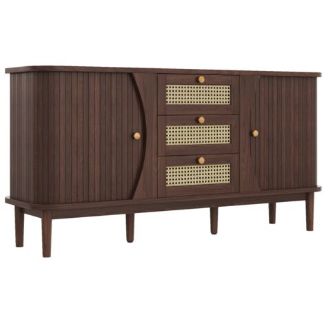 Commode rotin à portes coulissantes - Étages réglables & plateau arrondi - Buffet élégant Naturel (1/5)