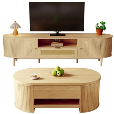 Ensemble de meubles de salon (table basse réglable + meuble TV) - design moderne - rangement & bords arrondis (1/5)