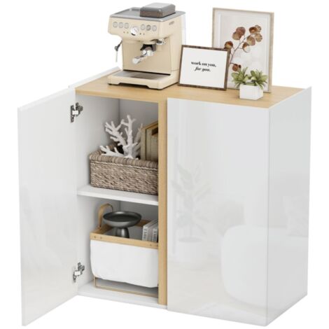 Commode buffet blanc - Portes amorties + étagère réglable - Meuble salon/cuisine/salle à manger - Moderne (1/5)