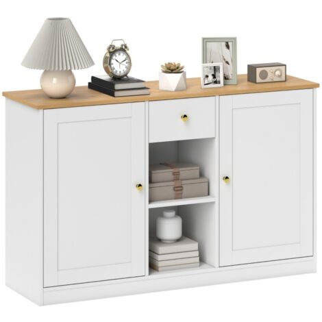 Buffet blanc 120x35x75.2cm - 2 portes + tiroir & 2 étagères - Meuble cuisine/salon - Rangement pratique (1/5)