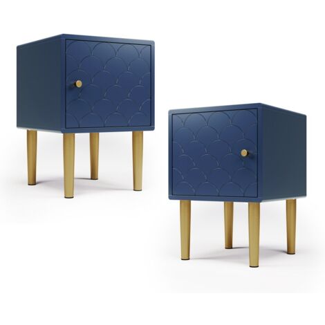 Table de chevet lot 2 pièces bleu marine 35x35x50cm, design moderne avec pieds métal, table d'appoint fonctionnelle pour chambre et salon (1/5)