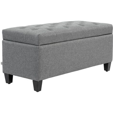 Bout de lit banc rembourré avec coffre rangement aspect lin 100x40x44 cm bois gris clair multifonctionnel pour couloir chambre ou salon design pratique (1/5)