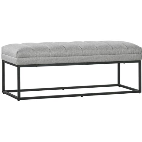 Bout de lit banc rembourré aspect lin 120x44x45.5 cm – Acier gris clair – Capacité 200 kg – Meuble multifonctionnel pour chambre ou maquillage (1/5)