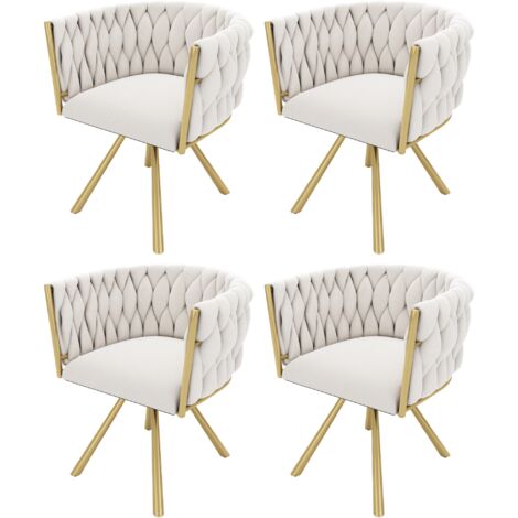 Chaise pivotante velours luxe pack de 4 avec structure métal et pieds support, design lumineux beige et or pour salon ou chambre.