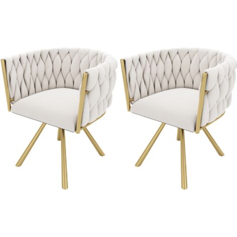 Chaise pivotante velours luxe pack de 2 avec structure métal et pieds support, design lumineux beige et or pour salon ou chambre.