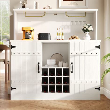 Buffet et enfilade 120x40x120cm design moderne avec rangement multicouche et porte-verres, élégant grain de bois blanc avec décor noir, séparateur intégré pour salon et salle à manger (1/5)