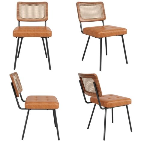 Chaise de salle à manger en similicuir, design rétro avec détails rotin, ergonomique et légère, idéale pour vanity et détente, pack de 4 chaises élégantes (1/5)