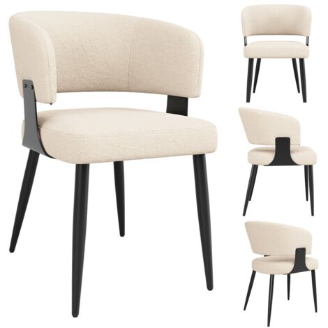 Chaise de salle à manger en flanelle beige/gris, dossier incurvé ergonomique, design léger et luxueux, idéale pour maquillage et coiffeuse, pack de 4 chaises confortables (1/5)