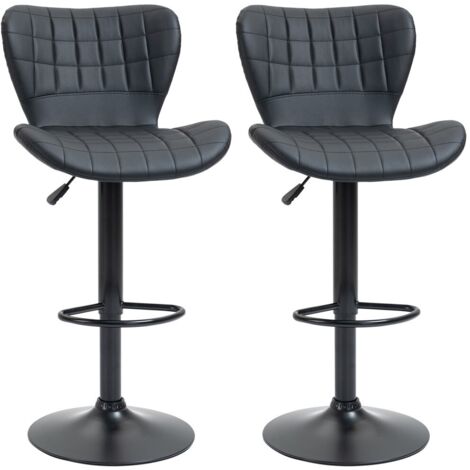 Tabouret de bar réglable pivotant 360° ensemble de 2 style rétro - Assise similicuir noir et structure stable 47x51 5x89-109cm - Idéal pour bureau domicile et comptoir (1/5)