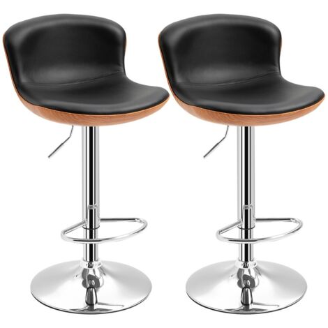 Tabouret de bar réglable et pivotant ensemble de 2 avec dossier et repose-pieds - Structure robuste supportant 120kg dimensions 46x53 5x85-106cm - Similicuir noir pour cuisine et salle à manger (1/5)