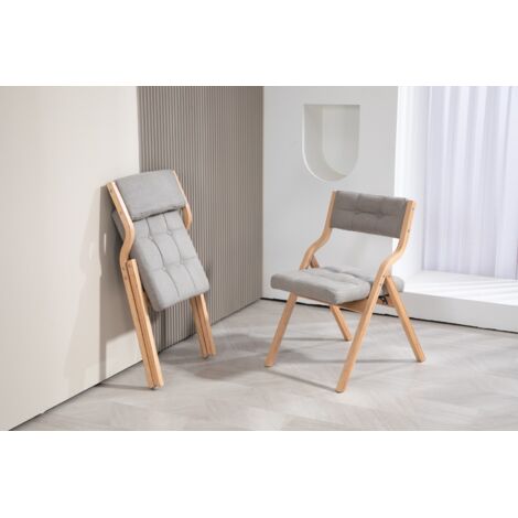 Chaise pliante rembourrée avec coussin ensemble de 2 en bois - Portable et facile à assembler pour invités événements et bureau - Confortable et pratique couleur gris