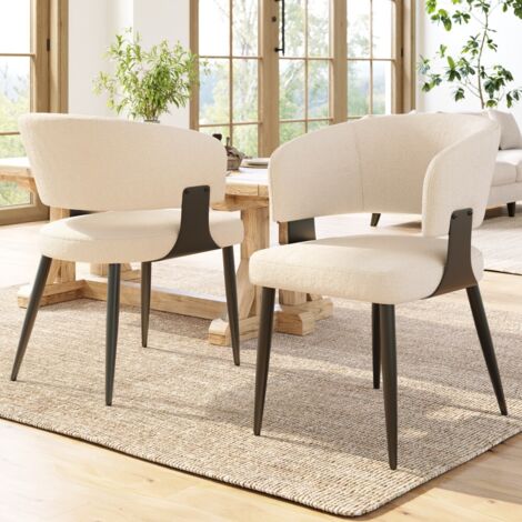 Chaise ergonomique de salle à manger ensemble de 2 avec dossier incurvé - Design léger et confortable pour maquillage ou coiffeuse - Coloris beige et gris élégant (1/5)