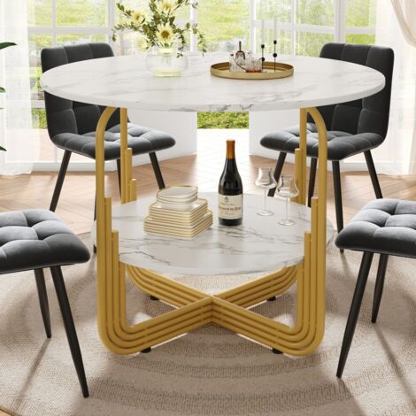 Table de salle à manger ronde 80x80x76cm pour 4 personnes – Plateau MDF décoratif résistant aux rayures – Design compact avec rangement intégré (1/5)
