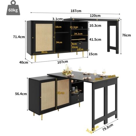 LINKHOO Table Haute Pivotante à 360°,au Design Extensible,Meuble De