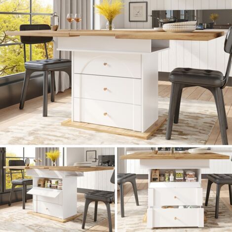 Table extensible pliante 110-140x80cm pour 4 à 6 personnes - Design minimaliste avec porte armoire intégrée et couleur blanc - Solution compacte pour cuisine et salon fonctionnel (1/5)