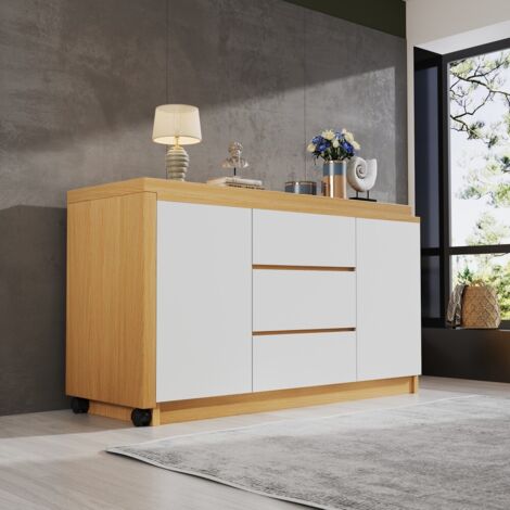 Table enfant bureau multifonction avec plateau pivotant et roulettes verrouillables, design pliable blanc et chêne pour chambre, matériau renforcé de 4cm d'épaisseur, idéale pour espace compact. (1/5)