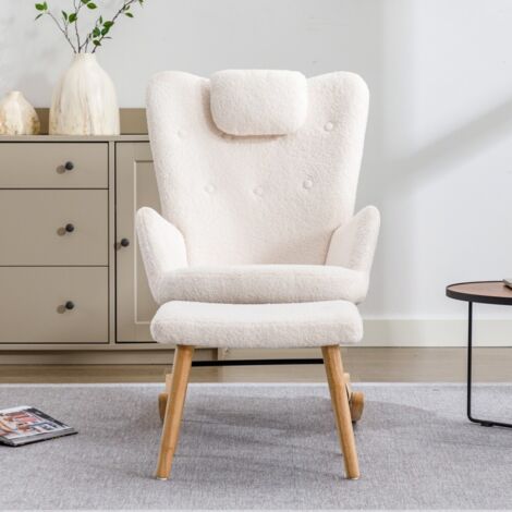 Fauteuils à bascule blanc confortable - Housse en peluche douce avec appui-tête et repose-pieds intégrés - Capacité de charge 100kg - Idéal pour salon et chambre - Design ergonomique et élégant