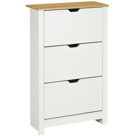 Meuble à chaussures 3 portes blanc et bois naturel 18 paires gain de place pour entrée dimensions 72x26x112 cm livraison incluse (1/5)