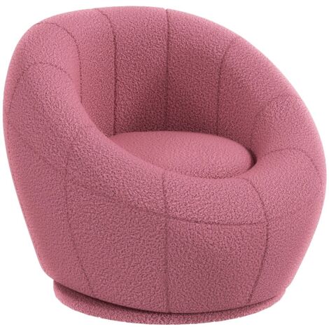 Fauteuil lounge pivotant rose velours – Siège d'appoint ultra confortable 120kg – Rotation 360° pour détente – Design compact moderne