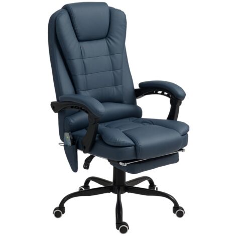 Chaise bureau Vinsetto massage 7 points dossier et repose pieds réglables 120kg aspect cuir bleu pour siège de travail confortable (1/5)