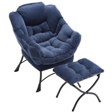 Fauteuil Paresseux Ottoman Moderne avec Accoudoirs et Poche de Rangement Rembourré pour Petit Espace Coloris Bleu Marine (1/5)