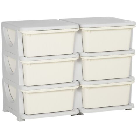 Buffet et enfilade Boîte de rangement en plastique 6 tiroirs organisateur de jouets petit meuble à tiroirs pour enfants crème blanche