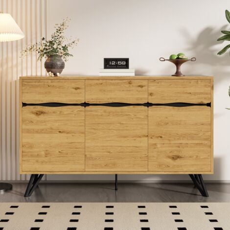 Buffet et Enfilade 3 Portes Imitation Bois avec Pieds Metal Design Moderne Rangement Spacieux Stable pour Salon Salle a Manger Couloir (1/5)