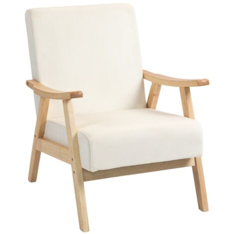 Fauteuils relax en velours crème avec accoudoirs et coussin rembourré, cadre bois pour salon ou chambre nordique (1/5)
