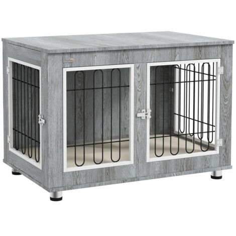 Caisse, sac et cage transport chat chien - Cage maison coussin 2 verrous taille M gris 90x58x65 cm (1/5)
