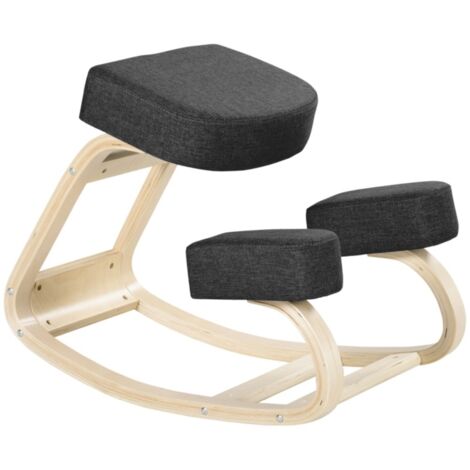 Pouf, repose-pied, tabouret ergonomique Vinsetto en bois de bouleau rembourré pour une posture assise saine charge max 120 kg Noir (1/5)