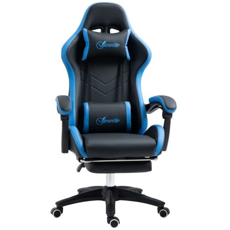 Chaise Gaming Vinsetto Réglable Accoudoirs et Inclinable avec Coussin Lombaire Appui-Tête 120kg Bleu Noir (1/5)