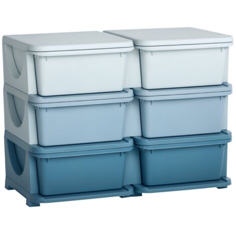 Boite et casier de rangement pour outils - Commode 6 tiroirs plastique bleu organisateur de jouets pour chambre d'enfant (1/5)