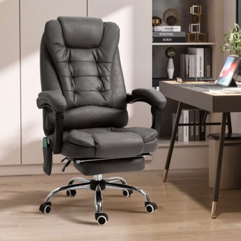 Chaise de bureau Vinsetto Massage Chaleur, Ergonomique, 6 Points Massage, Repose-Pieds, Télécommande, Polyester 65x160x104 cm Gris (1/5)